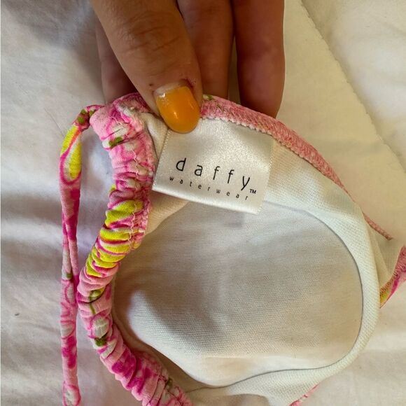 DAFFY Vintage 90s Swim Triangle Bikini, Pink & Yellow Floral - Picture 7 of 8